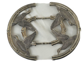 French Silea Hot Pan Holder Silver Metal Flying Duck Décor Extendable 1960s VTG - £15.22 GBP