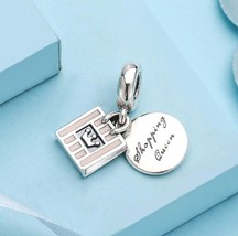 925 Sterling Silver Shopping Queen with Soft Pink Enamel Dangle Charm Bead - £13.49 GBP