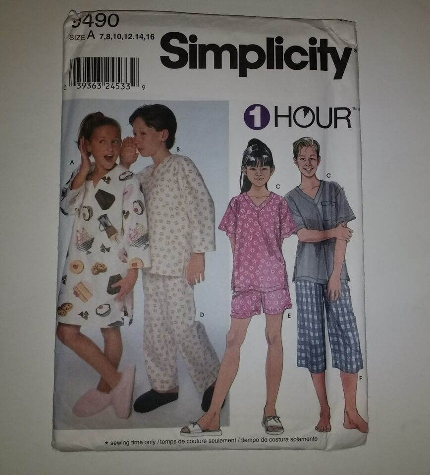 Simplicity 9490 Size 7-16 Boys' Girls' Loungewear Pajamas - $12.86