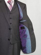 Mens Vitali Three Piece Suit Vested Semi Shiny Sharkskin M3090 Charcoal Gray image 7