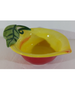 Nicole Engblom Lemon-Shaped Bowl Yellow Ceramic 6-1/2&quot; Wide Red Side - £9.73 GBP