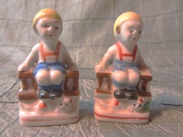 Porcelain Boys on Pedestals Figurines Made in Occupied Japan, From 1947 ... - $15.00