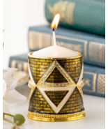Keren Kopal Golden Metal Round brown Candle Holder  Decorated &amp;Austrian ... - $71.10