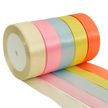 1 Inch X 125 Yards 5 Colors Satin Ribbon Rolls, Light Rainbow Candy Maca... - $23.82