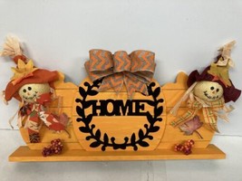 Home Pumpkin Scarecrow Sign stand up wood orange shelf 8x16 handmade New - $18.21