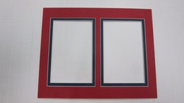 Picture Framing Mat 8x10 for two 4x6 photos Red and Navy Red Sox colors SET OF 3 - £9.58 GBP
