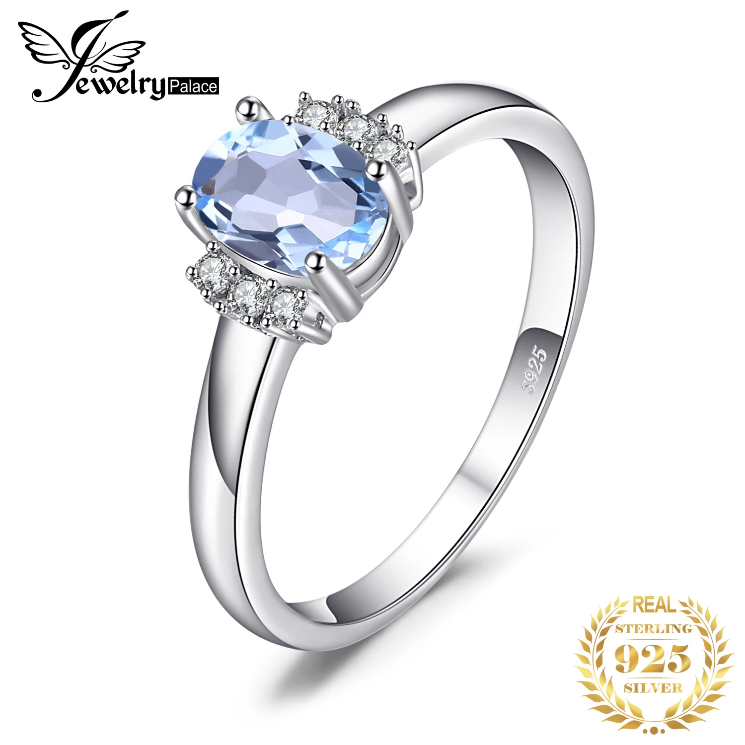 Oval Natural Sky Blue Topaz 925 Sterling Silver Engagement Ring for Woman Gemsto - £18.76 GBP
