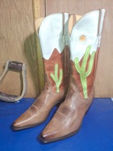 Womens cowboy boots Lucchese, tan soft L, crm wt cactus overlay size:9.5... - $401.12