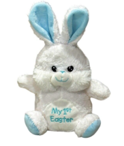 Boys My 1st Easter Bunny Plush Lovey Rattle Stuffed Animal White Blue Kellytoy - £7.56 GBP