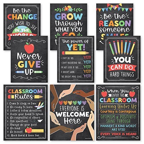 Colorful Chalk Classroom Motivational Posters | Set of 9 | Educational S... - $21.99