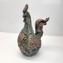 Vintage Ceramic Stoneware Rooster Rustic Country Farmhouse Gray Green Brown 12&quot; - £23.70 GBP