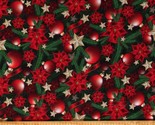 Cotton Christmas Poinsettias Festive Branches Fabric Print by the Yard D... - £9.47 GBP