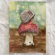 Mushroom, original watercolor painting, art, red kitchen, home décor, wall art - £27.42 GBP