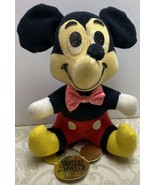 Mickey Mouse Stuffed Plush Doll Gold Die Cut Hang Tag Walt Disney Prod1980s - £9.79 GBP