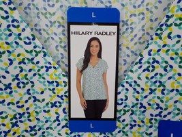 Hilary Radley Womens Top L Multi Check 100% Poly Short Sleeve V-NECK Shirt Nwt - £7.85 GBP