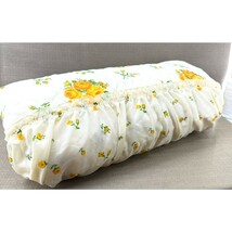 Vintage Ruffled Quilt White Coverlet w Yellow Orange Roses Cottagecore B... - $42.75