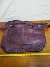 Black Rivet Oversize Purse Bag Large Eggplant Purple Laser Cut Design Le... - $25.19