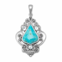 Vintage Reconstituted Turquoise, Blue Topaz &amp; Marcasite Pendant 925 Silver Gifts - £78.32 GBP