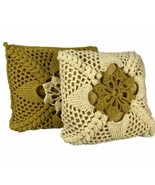 Vintage Set 2 Crochet Throw Pillows – Yellow Green Granny Squares MCM Ha... - €40,43 EUR