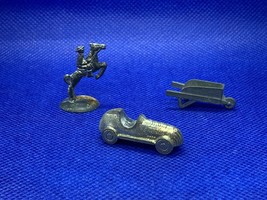 3 Vintage Monopoly Metal Playing Marker Pieces Tokens Wheelbarrow Race Car Horse - £3.10 GBP