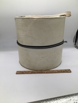 Vintage Textured Vinyl Travel Hat Box Wig Case Zippered Luggage Off White - £27.10 GBP