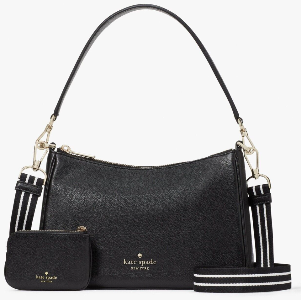Kate Spade Rosie Shoulder Bag Black Pebbled Leather KF086 Pouch NWT $399 Retail