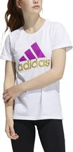 Adidas Women's Badge of Sport Tee, White/Sonic Fuchsia/Gold Met, Size Me... - $21.78