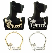 New Celebrity Style &#39;queen&#39; Pendant &amp;10mm/16&quot; Link Chain Fashion Necklace RN1022 - £12.66 GBP