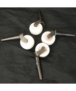VINTAGE LOT 4 ANTIQUE WHITE PORCELAIN CASTER WHEELS ~ 2&quot; WHEELS / 3&quot; IRO... - $31.82 CAD