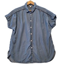 Time &amp; Tru Shirt Womens S 4-6 Blue Denim Chambray Button Up Short Sleeve - £12.33 GBP