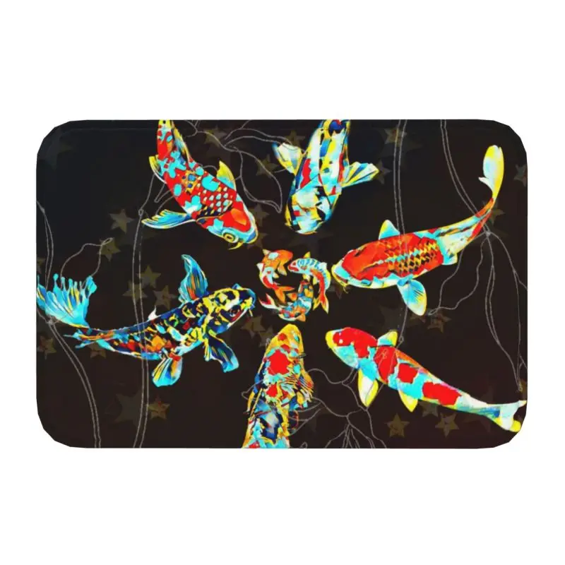 Colorful Mosaic Koi Fish Flower Doormat Mat Anti-Slip Carp Animal Art Rug Carpet - £12.62 GBP