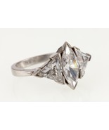 Sterling Argento Taglio Marquise &amp; Cubico Zircone Tre Pietre Anello Misu... - $289.23 CAD