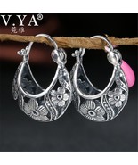 V.YA Vintage Style 925 Sterling Silver Flower Theme Hoop Earrings - Ladies - £19.65 GBP