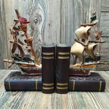 VTG Bookends Set Wood Sailing Ship Wooden Pirate Ship Made In Spain [ABB... - $49.49