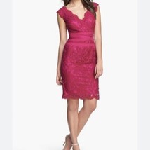 Tadashi Shoji Fuschia Pink Embroidered Lace Tulle Sheath Dress Size 0 - £57.00 GBP