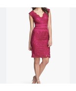 Tadashi Shoji Fuschia Pink Embroidered Lace Tulle Sheath Dress Size 0 - £57.43 GBP