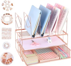 Youbetia Rose Gold Desk Organizers, All in One Desktop File Organizer with File - £31.16 GBP