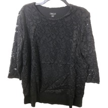 J Jill Women’s Size XL Black Floral Lace Layered 3/4 Sleeve Top Blouse Wearever - $25.46