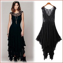 Bohemian Sleeveless Tiered Sheer Layered Lace Asymmetrical Hem Evening Dress image 8