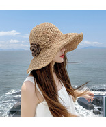 Summer Women&#39;s Wide Brim Straw Hat, Vacation Hat, Beach Hat, Flower Stra... - £15.79 GBP