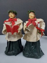 2 Choral Christmas Mornin&#39; Taiwan Figures Vintage Top Fabric Mache sh15 - £7.95 GBP