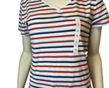 Croft &amp; Barrow White, Red, Blue Striped V Neck Short Sleeve T Shirt Size... - £9.82 GBP
