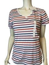 Croft &amp; Barrow White, Red, Blue Striped V Neck Short Sleeve T Shirt Size XL NWT - £9.92 GBP