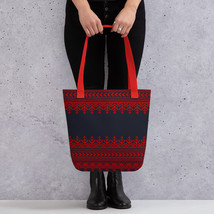 Ukrainian Decorative Embroidery Ethnic Design Black &amp; Red Tote Bag - £17.52 GBP