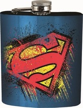 DC Comics Superman Splatter Logo Stainless Steel 7 Ounce Hip Flask NEW U... - $17.41
