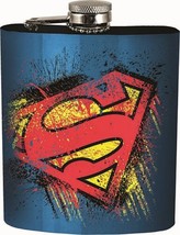 DC Comics Superman Splatter Logo Stainless Steel 7 Ounce Hip Flask NEW U... - £13.95 GBP