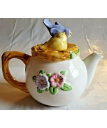 Floral Teapot Flowers Birds In A Nest Teleflora Gift White Pink Green Pu... - £11.70 GBP