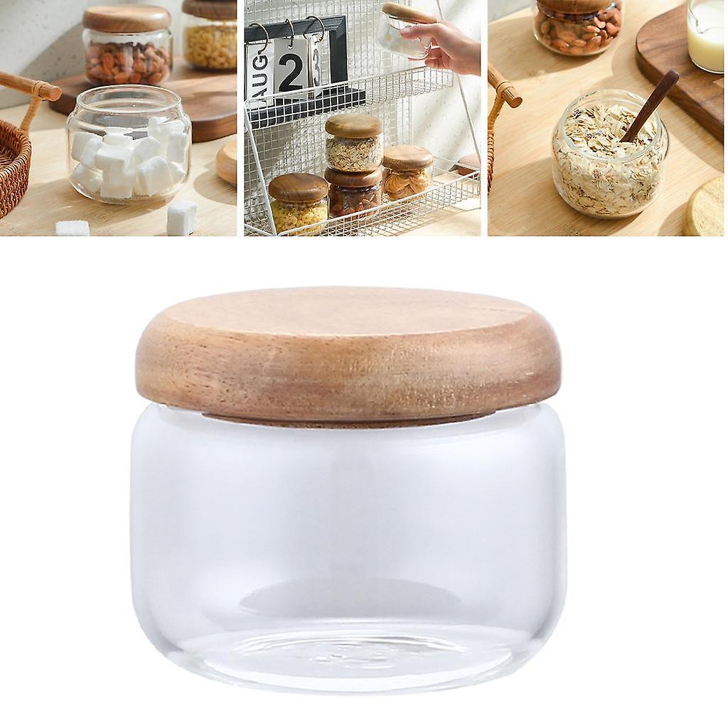Primary image for Glass Storage Jar With Wood Lid Clear Kitchen Sealed Bottle For Tea Cereals Nuts