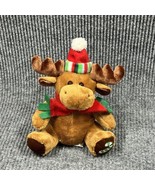 Christmas Reindeer 9&quot; Brown Plush Red Hat Candy Cane Paw Stuffed Animal Toy - £15.29 GBP