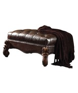 Versailles Ottoman, Two Tone Dark Brown Faux Leather &amp; Cherry Oak Finish - $18,149.82 MXN